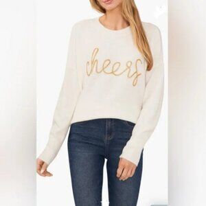 CeCe Women's "Cheers" Script Crewneck Long-Sleeve Sweater Size L